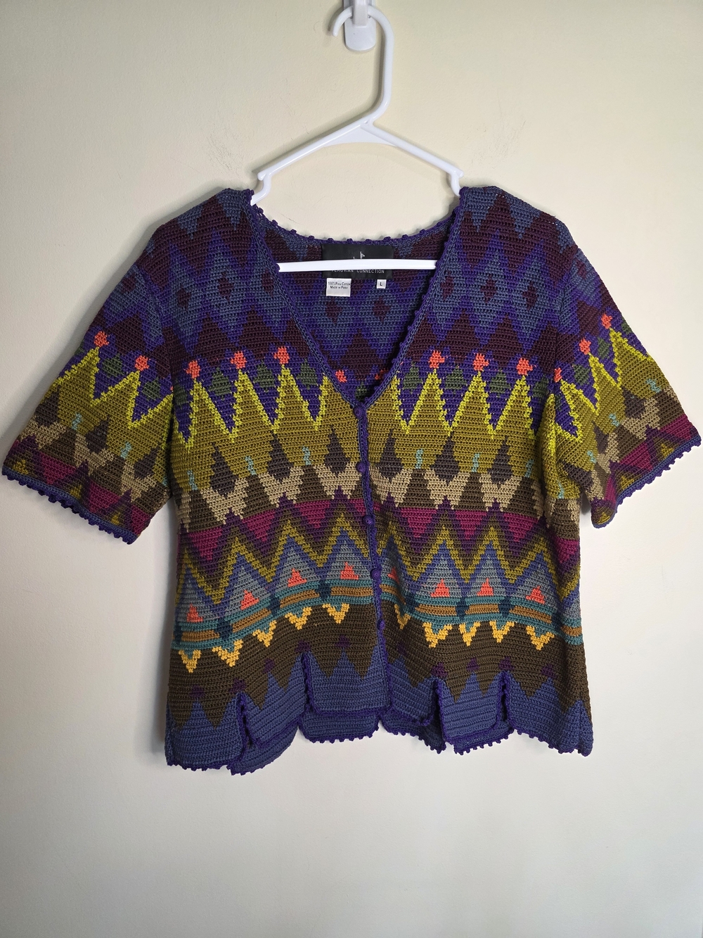 Peruvian Connection Purple Multi-Color Patterned Knit Cardigan